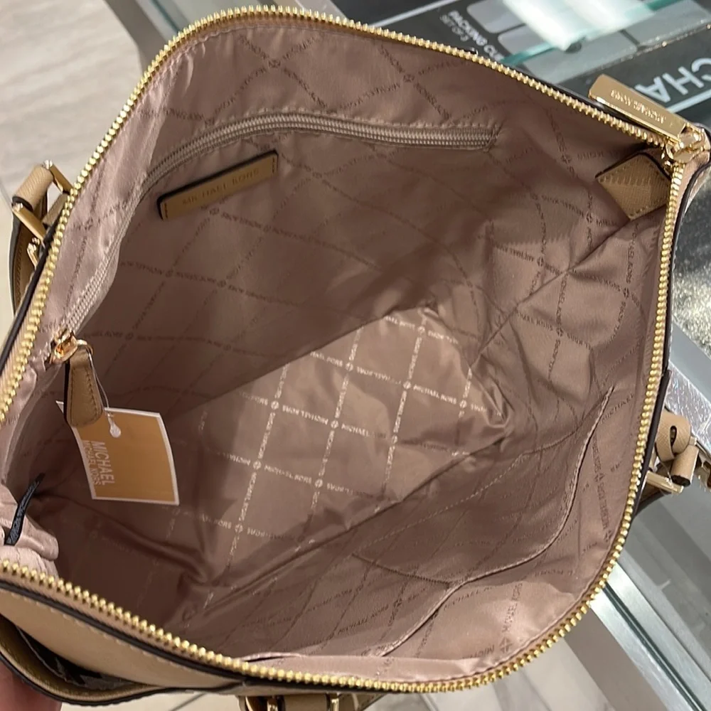 MICHAEL KORS Charlotte Large Leather Top-Zip Tote Camel NWT